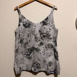 Chico's Floral Print Satin Reversible V-Neck Tank Top Women's Large cottage